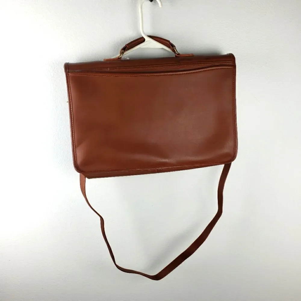 Unisex Brown Leather Clasp Closure Side Laptop Briefcase Bag Size Medium